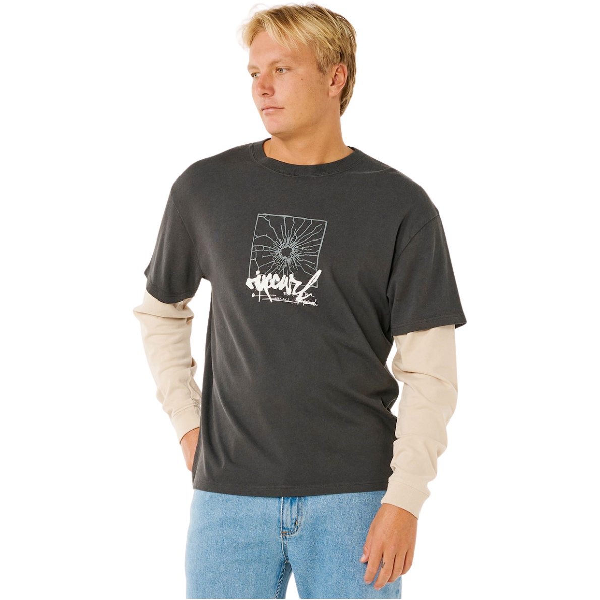 2026 Rip Curl Mens Inner Visions Smashed Long Sleeve Tee 0Y7MTE - Washed Black